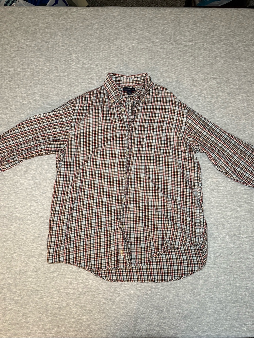 Lands' End Men's Plaid Button-Up Shirt - Red, Blue, White